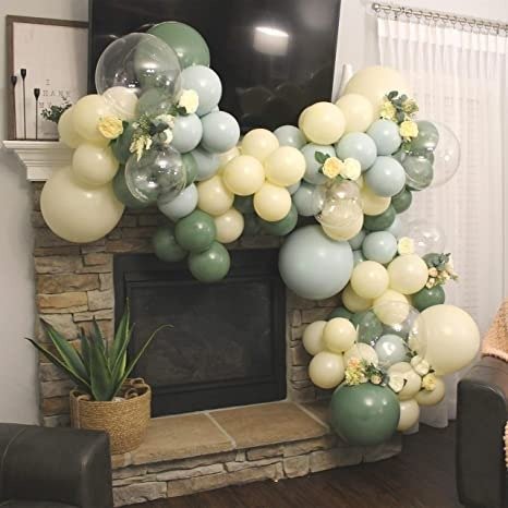Balloon Garland Kit 130Pcs Cream Sage Green Latex Balloons with Balloon Accessories for Wedding Baby Shower Birthday Graduation Anniversary Party Background Decorations