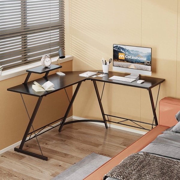 Coleshome L Shaped Desk, 51" Home Office Corner Desk with Shelf