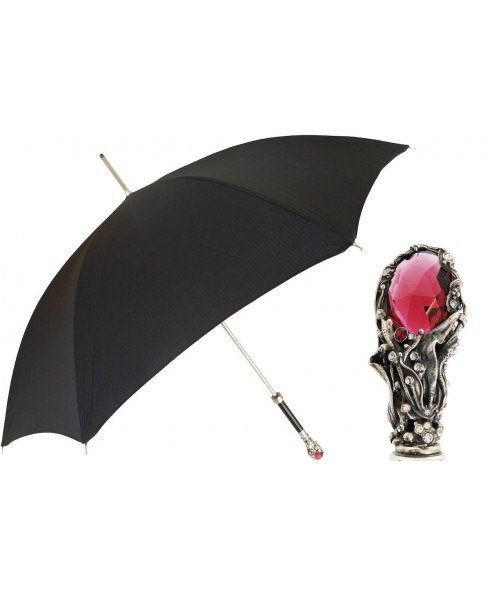 Men Black Luxury Umbrella, Red Gem Handle
