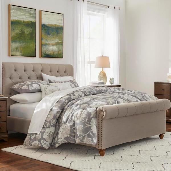 Larkspur 5-Piece Stone Gray and Khaki Cotton Queen Comforter Set