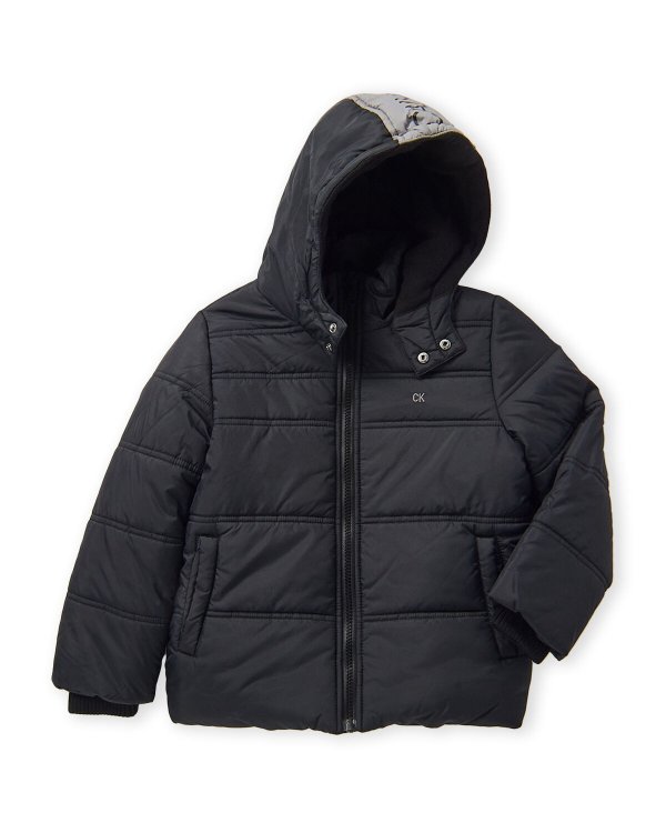 (Boys 4-7) Black Hooded Bubble Jacket