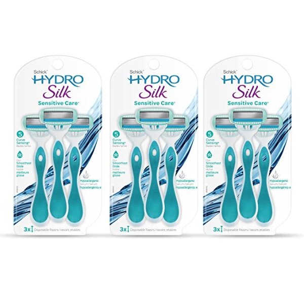 Hydro Silk Sensitive Care Disposable Razors for Women - 9 Count