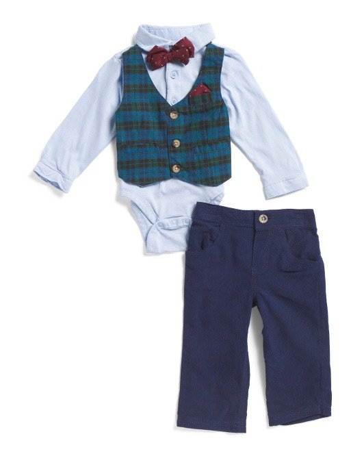 Toddler Boys 2 Piece Plaid Faux Vest Pant Set