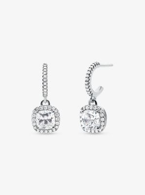 Sterling Silver Pave Halo Drop Earrings