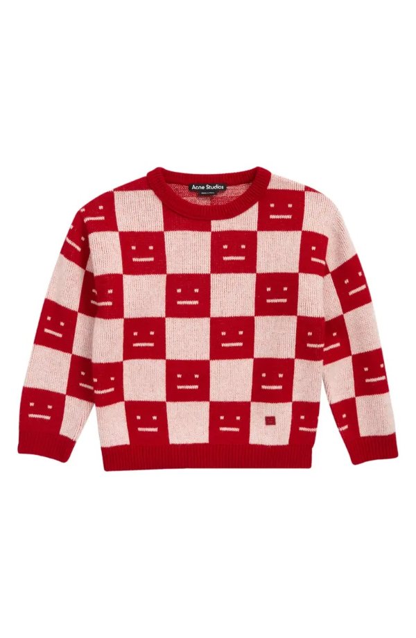 Kids' Face Check Wool Sweater