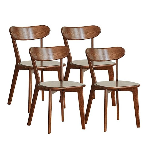 Wooden Dining Chairs Set of 4, 100% Solid Oak Wood Chairs w/Comfortable Backrest & Seat, Rounded Edges, Anti-Slip Pads, Sturdy Wooden Chairs for Kitchen Table, Dining Room, Living Room, Desk