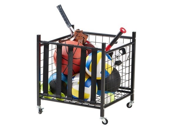 Sports Equipment Storage Cart with Elastic Straps and Wheels