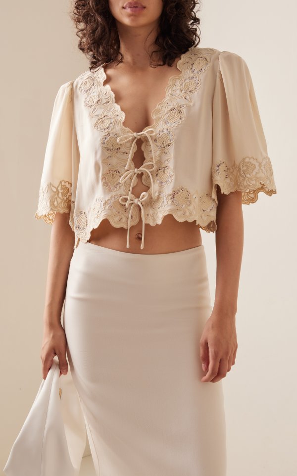 Baylin Lace-Trimmed Crepe Top