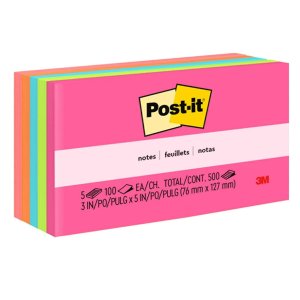 Post-it Notes, 3 in x 5 in, 5 Pads
