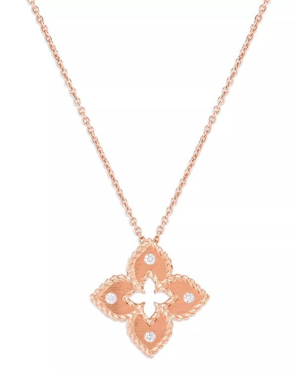 18K Venetian Princess Diamond Flower Pendant Necklace, 16-18"