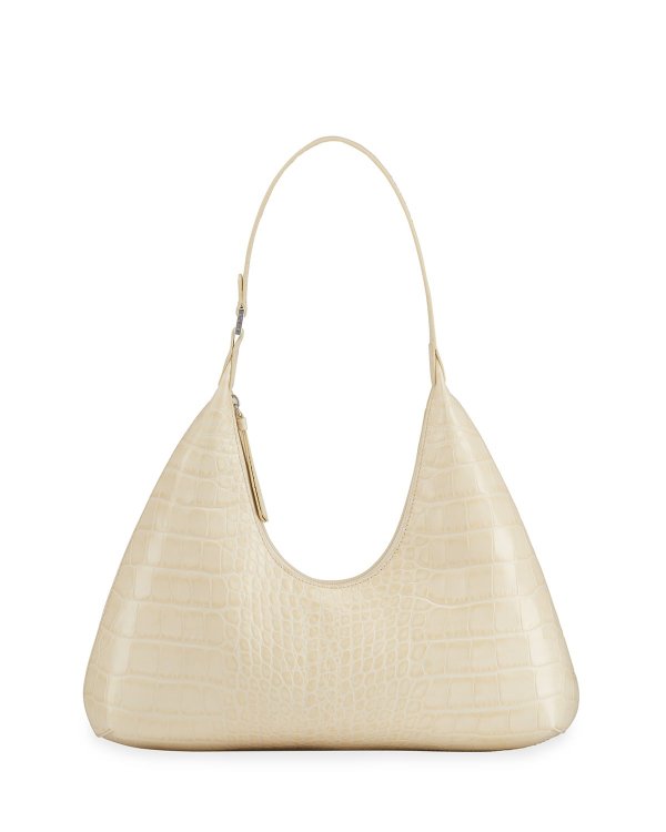 Amber Moc-Croc Shoulder Bag, Cream