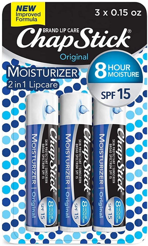 Moisturizer (Original Flavor, 0.15 Ounce, 3 Sticks) Lip Balm Tube, Skin Protectant, Lip Care, SPF 15