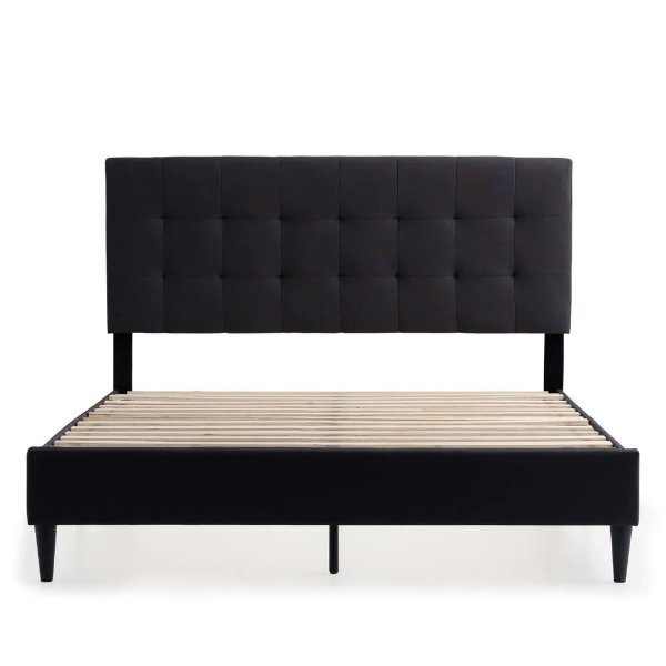 Tara Black Charcoal Queen Square Tufted Upholstered Platform Bed