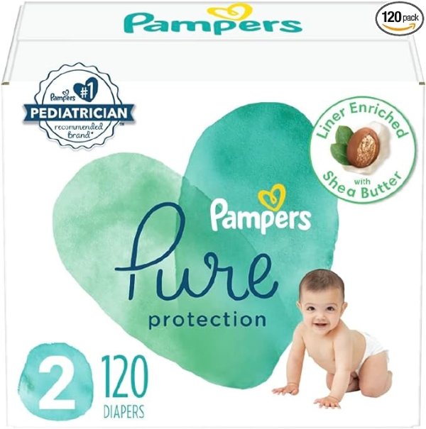 Diapers Size 2, 120 Count - Pampers Pure Protection Disposable Baby Diapers, Enormous Pack