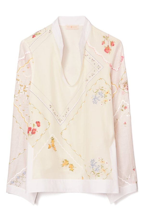 Embroidered Handkerchief Cotton & Silk Tunic Top
