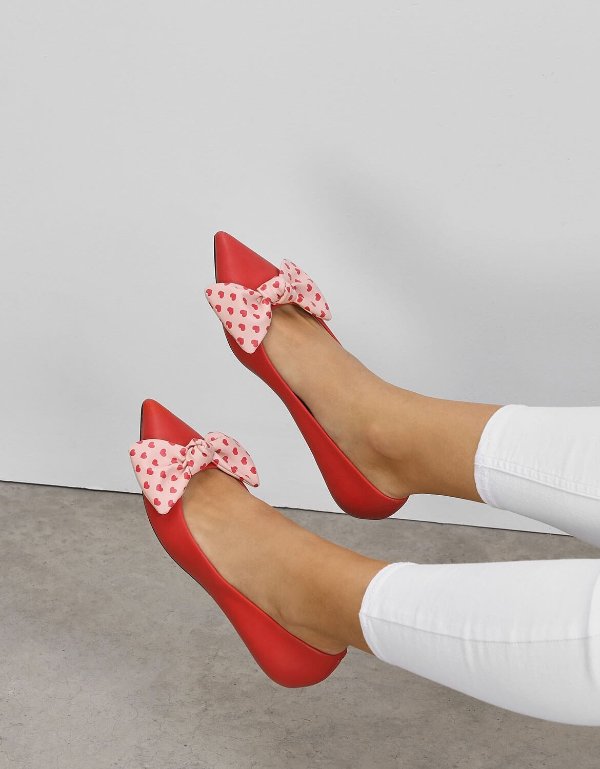 Red Printed Bow Kitten Heels | CHARLES & KEITH