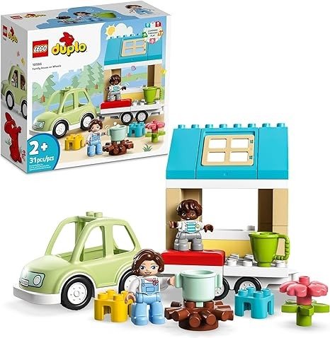 DUPLO Family House on Wheels 10986, Toy Car for Toddlers 2 Plus Years Old Boys and Girls, Preschool Learning Toys, Large Bricks Camping Set