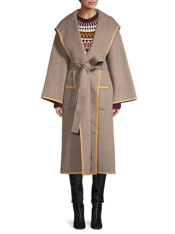 Double-Face Wool Hooded Wrap Coat
