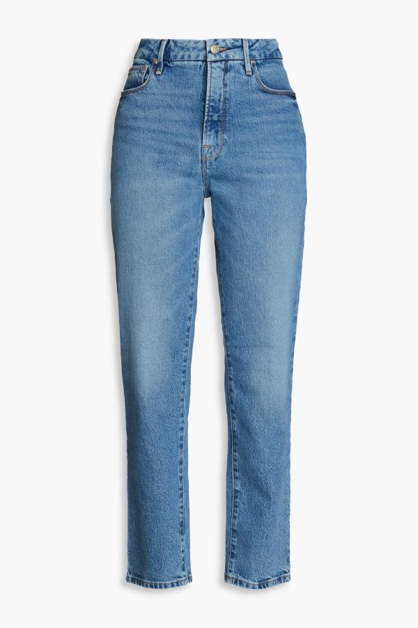 Faded high-rise straight-leg jeans