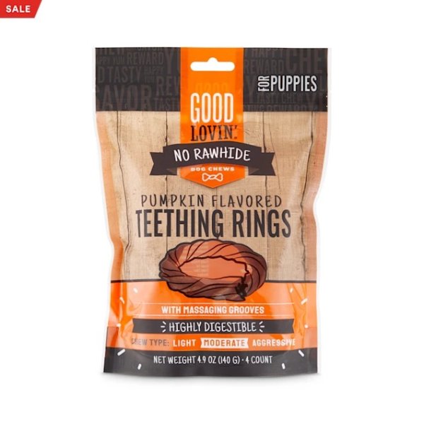 No Rawhide Pumpkin Flavored Puppy Teething Rings, 4.9 oz., Count of 4 | Petco