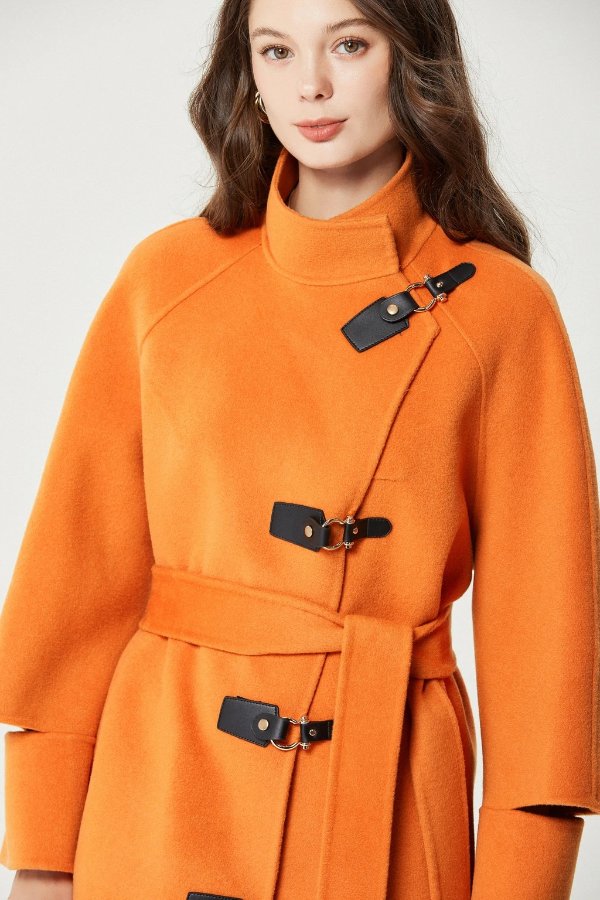 亮橘色双面羊毛大衣