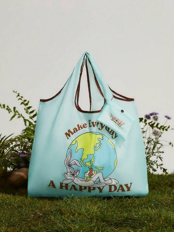 Warner Bros Earth Day X SHEIN Cartoon Printed Foldable Portable Tote Bag | SHEIN USA