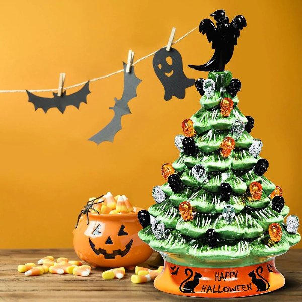 11.5 in. Green Battery Powered LED Haunted Halloween Tree