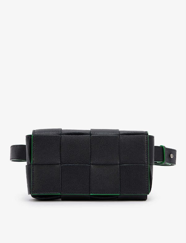 Cassette intrecciato-woven leather belt bag
