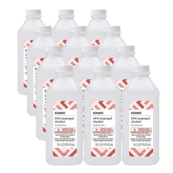 Amazon Brand -99% Isopropyl Alcohol For Technical Use, 16 Fl Oz (Pack of 12)