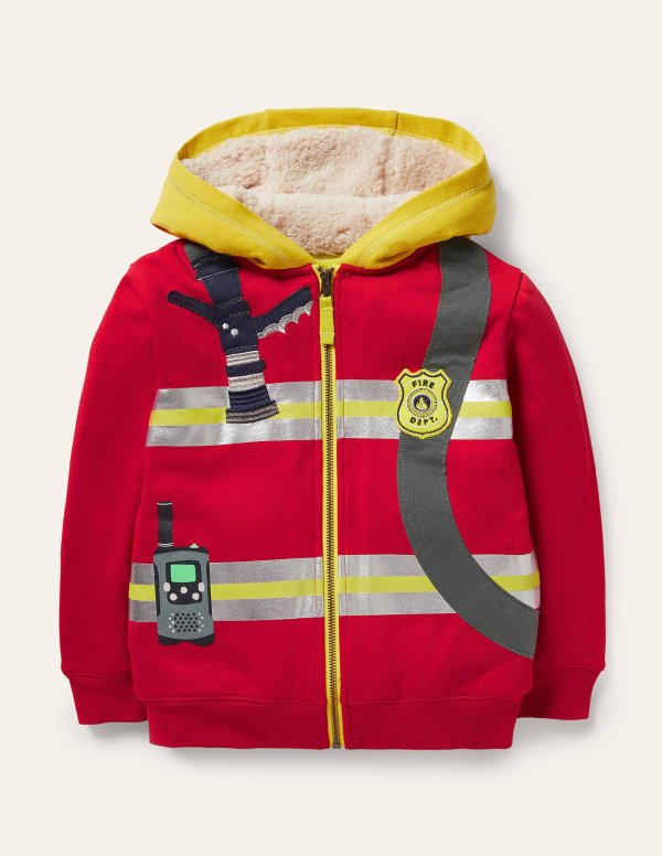 Shaggy-lined Applique Hoodie - Rockabilly Red Fireman | Boden US
