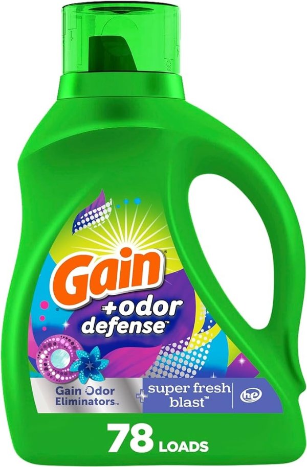 + Odor Defense Liquid Laundry Detergent, Super Fresh Blast Scent, 113 Oz, 78 Loads, HE Compatible