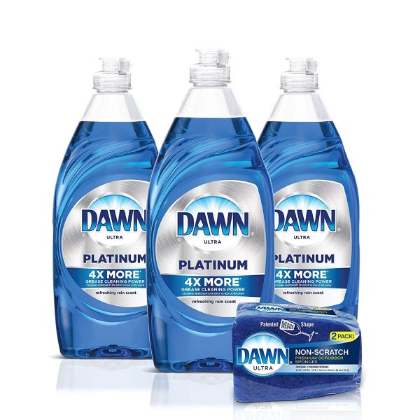 Dawn Platinum 洗洁精 3瓶 送2片百洁布
