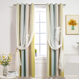 Hughapy Star Curtains 1 Panel ( 52W x 108L, Yellow / Green)