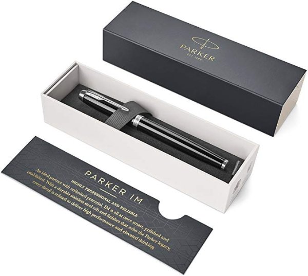IM Rollerball Pen, Black Lacquer Chrome Trim with Fine Point Black Ink Refill, Gift Box (1931658)