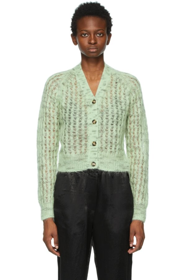 Green Mohair Cropped Cardigan