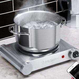 SUNAVO Hot Plate for Cooking Portable Electric Single Burner 1500W 5 Power Levels Cast-Iron