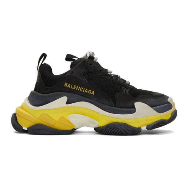- Black & Yellow Triple S Sneakers