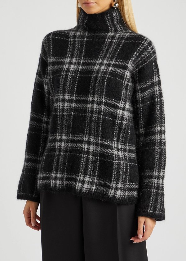 Cammeo checked textured-knit jumper