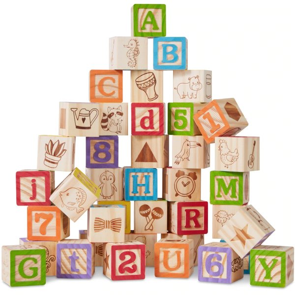 40-Piece Kids Wooden ABC Block Set Toddler STEM Toy w/ Carrying Case