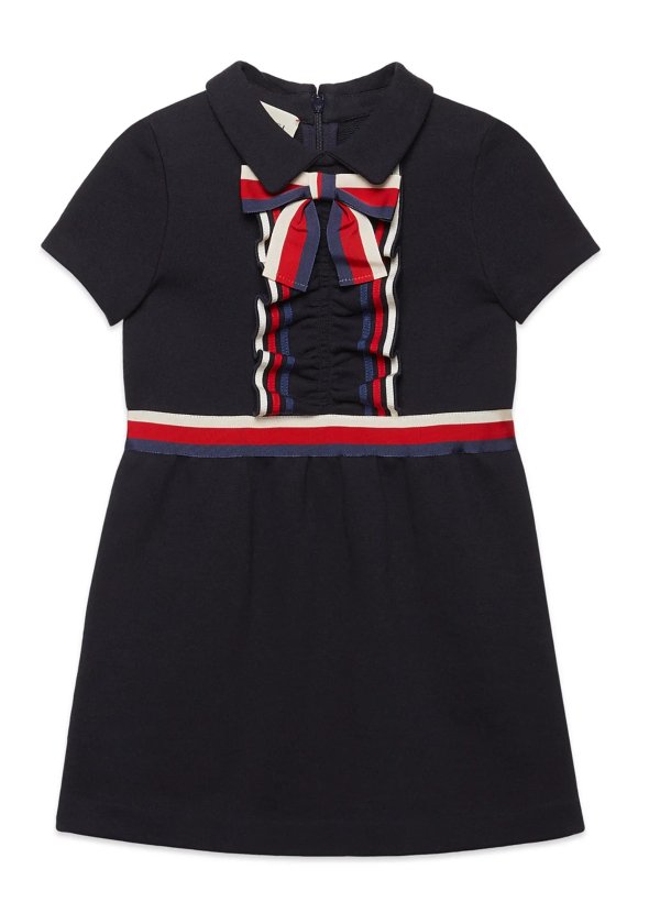 Girls' Short-Sleeve Collared Dress w/ Ribbon Detail, Size 4-12