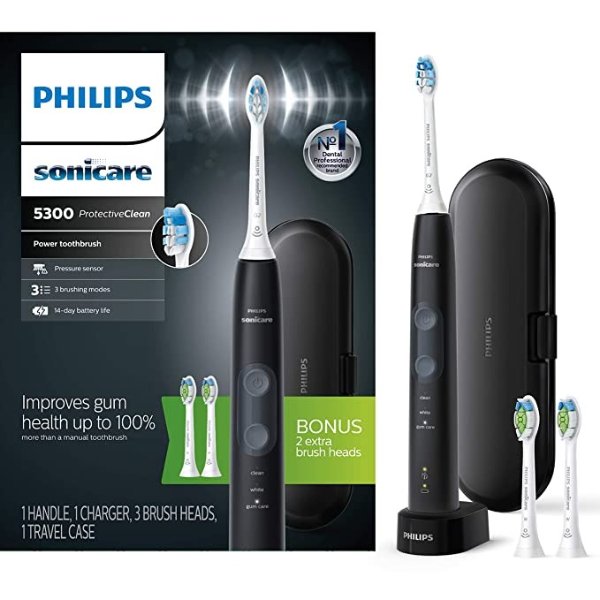 Sonicare ProtectiveClean 5300 Rechargeable Electric Toothbrush, HX6423/34 Black