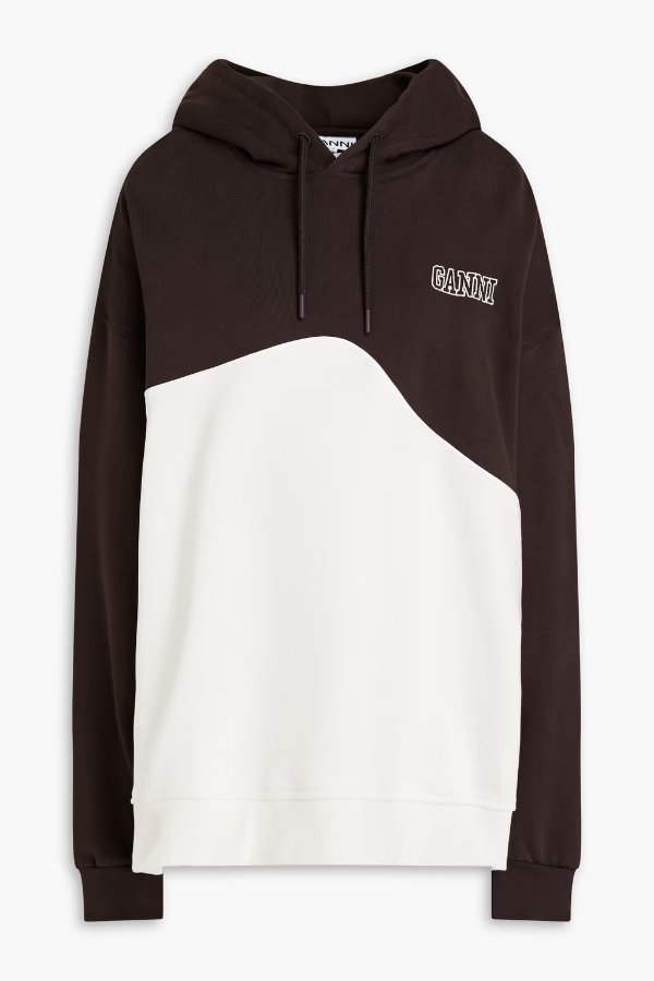 Oversized two-tone cotton-fleece hoodie