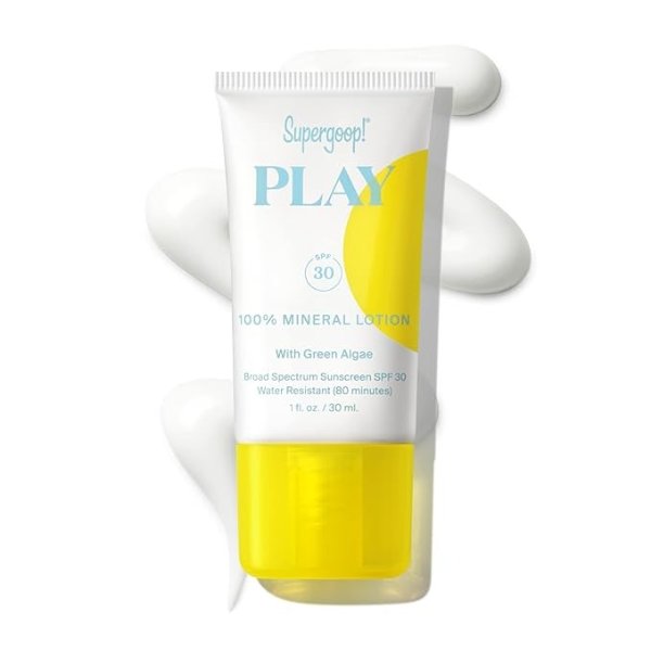 PLAY 100% Mineral Lotion - 1 fl oz - Broad Spectrum SPF 30 Sunscreen for Face & Body - Lightweight, Fast Absorbing + Water-Resistant - With Green Algae