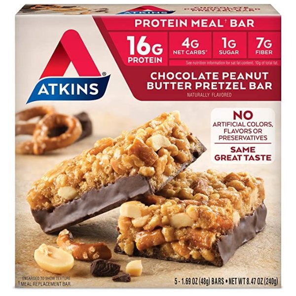 Chocolate Peanut Butter Pretzel Protein Meal Bar. Sweet and Salty. Keto-Friendly. (5 Bars)