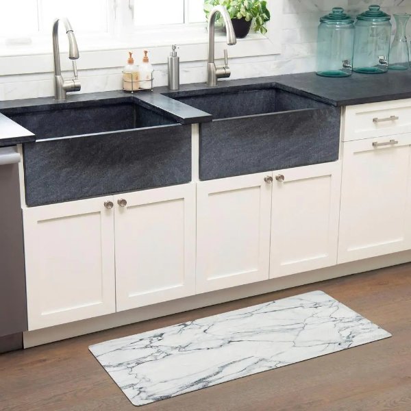 Cozy Living Modern Marble Grey 17.5" x 55" Kitchen Mat