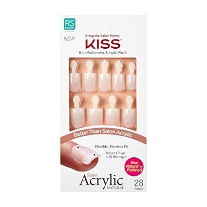 Salon Acrylic Natural Nails, “Brief Encounter”, Real Short, Ultra-Smooth Finish, DIY At-Home Manicure Kit with Pink Gel Nail Glue, Mini File, Manicure Stick, and 28 Nails in 14 sizes