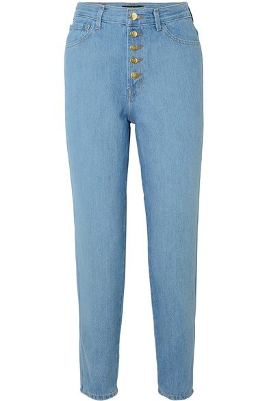 Heather cropped high-rise straight-leg jeans