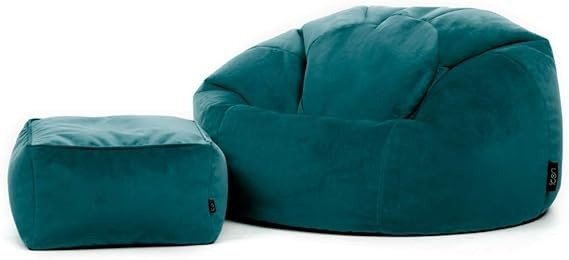 绿色豆袋椅和脚凳
