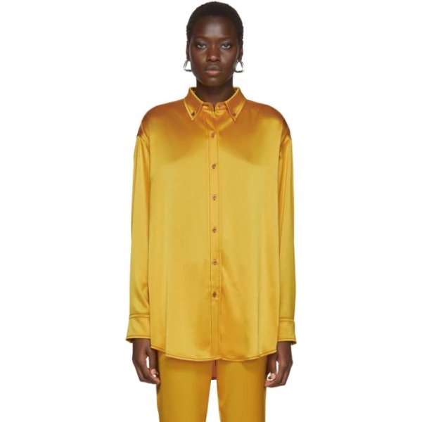 Sies Marjan - Yellow Crinkled Satin Kiki Oversized Shirt