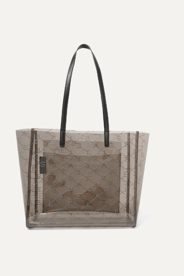 Faux leather-trimmed perforated PU tote